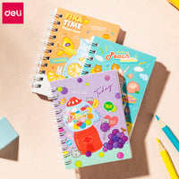 Deli 3pcs Set Cartoon Spiral Notebook Cute Animal Portable Notepad Horizontal Line Inner Page Student Stationery Kids School