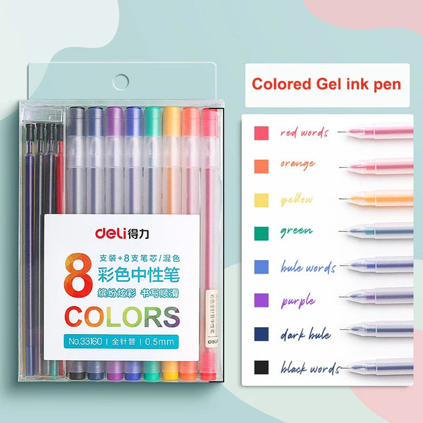 Deli Colored Gel Pen Set Ink 6 Color 0.5MM Press Retractable Hand Acco –  AOOKMIYA