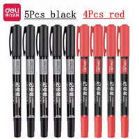 Deli 9pcs/Set Twin Tip Permanent Marker Pens 0.5-1.2mm Nib Waterproof Ink Oily Black Ink Fine Point Paint Marker Pen Stationery