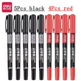 Deli 9pcs/Set Twin Tip Permanent Marker Pens 0.5-1.2mm Nib Waterproof Ink Oily Black Ink Fine Point Paint Marker Pen Stationery