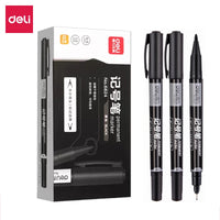 Deli 9pcs/Set Twin Tip Permanent Marker Pens 0.5-1.2mm Nib Waterproof Ink Oily Black Ink Fine Point Paint Marker Pen Stationery