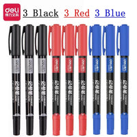 Deli 9pcs/Set Twin Tip Permanent Marker Pens 0.5-1.2mm Nib Waterproof Ink Oily Black Ink Fine Point Paint Marker Pen Stationery