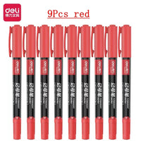 Deli 9pcs/Set Twin Tip Permanent Marker Pens 0.5-1.2mm Nib Waterproof Ink Oily Black Ink Fine Point Paint Marker Pen Stationery