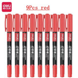 Deli 9pcs/Set Twin Tip Permanent Marker Pens 0.5-1.2mm Nib Waterproof Ink Oily Black Ink Fine Point Paint Marker Pen Stationery