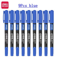 Deli 9pcs/Set Twin Tip Permanent Marker Pens 0.5-1.2mm Nib Waterproof Ink Oily Black Ink Fine Point Paint Marker Pen Stationery