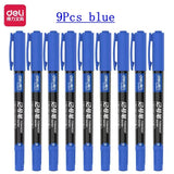 Deli 9pcs/Set Twin Tip Permanent Marker Pens 0.5-1.2mm Nib Waterproof Ink Oily Black Ink Fine Point Paint Marker Pen Stationery