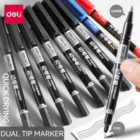 Deli 10pcs/lot Permanent Marker Pen Multicolor Dual Tip 0.5/1.0 mm Nib  Black Blue Red Ink Fine Point Waterproof Art Marker Pens