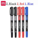 Deli 9pcs/Set Twin Tip Permanent Marker Pens 0.5-1.2mm Nib Waterproof Ink Oily Black Ink Fine Point Paint Marker Pen Stationery