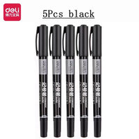 Deli 9pcs/Set Twin Tip Permanent Marker Pens 0.5-1.2mm Nib Waterproof Ink Oily Black Ink Fine Point Paint Marker Pen Stationery