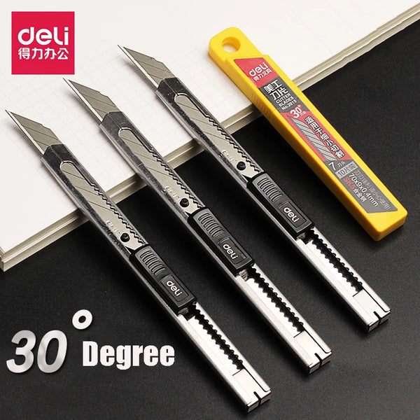 Deli Stationery Utility Knife Metal 30° Small Paper Cutter Self-Lockin –  AOOKMIYA