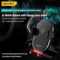 Deli Car Wireless Charger Car Holder Wireless Charging Mobile Phone Holder Automatic Infrared Induction Car Wireless Charger Car