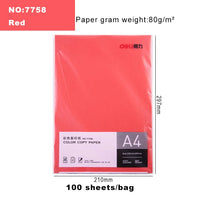 Deli Color Copy Paper A4 Color Computer Printing Paper 100 Sheets/Pack Student Hand-cut Paper-cut Office Supplies