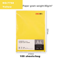 Deli Color Copy Paper A4 Color Computer Printing Paper 100 Sheets/Pack Student Hand-cut Paper-cut Office Supplies