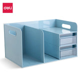 Deli Creative Desktop Storage Bookcase Drop Resistant Drawer Book Stand 2 In 1 Large Capacity Combination Storage Book Stand