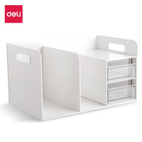 Deli Creative Desktop Storage Bookcase Drop Resistant Drawer Book Stand 2 In 1 Large Capacity Combination Storage Book Stand