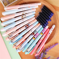 Deli Erasable 4 Blue Ink Sacs Fountain Pen Set 0.5mm Fine Nib Student Writing Tool School Office Supply Creative Stationery Gift