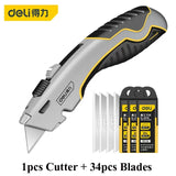 Deli Ergonomic Utility Knife with Non Slip Rubber -Zinc Alloy Retractable Razor Knife Set - Box Cutter Locking Razor Cut Opener