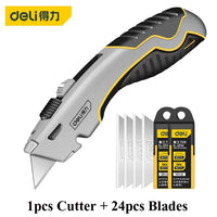 Deli Ergonomic Utility Knife with Non Slip Rubber -Zinc Alloy Retractable Razor Knife Set - Box Cutter Locking Razor Cut Opener