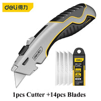 Deli Ergonomic Utility Knife with Non Slip Rubber -Zinc Alloy Retractable Razor Knife Set - Box Cutter Locking Razor Cut Opener