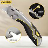 Deli Ergonomic Utility Knife with Non Slip Rubber -Zinc Alloy Retractable Razor Knife Set - Box Cutter Locking Razor Cut Opener