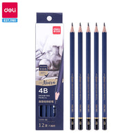 Deli Fine Sketching Pencil 12pcs Set Basswood Drawing Pencils H/HB/2H/3H/B/2B/3B/4B/5B/6B/7B/8B/9B/10B/12B School Art Supplies