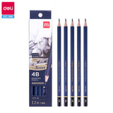 Deli Fine Sketching Pencil 12pcs Set Basswood Drawing Pencils H/HB/2H/3H/B/2B/3B/4B/5B/6B/7B/8B/9B/10B/12B School Art Supplies