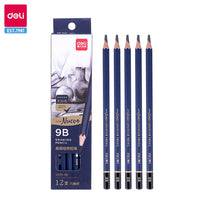 Deli Fine Sketching Pencil 12pcs Set Basswood Drawing Pencils H/HB/2H/3H/B/2B/3B/4B/5B/6B/7B/8B/9B/10B/12B School Art Supplies