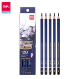 Deli Fine Sketching Pencil 12pcs Set Basswood Drawing Pencils H/HB/2H/3H/B/2B/3B/4B/5B/6B/7B/8B/9B/10B/12B School Art Supplies