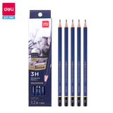 Deli Fine Sketching Pencil 12pcs Set Basswood Drawing Pencils H/HB/2H/3H/B/2B/3B/4B/5B/6B/7B/8B/9B/10B/12B School Art Supplies