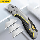 Deli Heavy Duty Box Cutter Zinc Alloy Pocket Knife нож Third Gear Retractable Utility Knife Built-in 3Blades for Leather Carpet