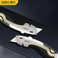 Deli Heavy Duty Box Cutter Zinc Alloy Pocket Knife нож Third Gear Retractable Utility Knife Built-in 3Blades for Leather Carpet