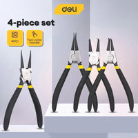 Deli Industry Hand Tools 4 Pcs 7" Circlip and Snap Ring Pliers Set Internal External Straight Curved Retain Snap Ring Pliers