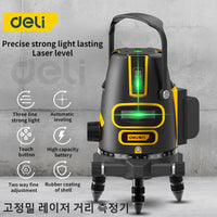 Deli Laser Level Green Radius 2/3/5 Cross Lines SelfLeveling 360 Rotatable Indoor Outdoor Alternating Direct Horizontal Vertical