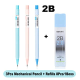 Deli Mechanical Pencil 2.0mm Lead HB 2B Sketch Writing Automatic Pencil Refills for Kids Stationery with Sharpener Pencil