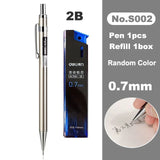 Deli Metal Mechanical Pencil 0.7mm 2B Lead Pencil Refill for Kids Writing Sketching Art Drawing Stationery Automatic Pencil Set