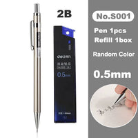 Deli Metal Mechanical Pencil 0.7mm 2B Lead Pencil Refill for Kids Writing Sketching Art Drawing Stationery Automatic Pencil Set