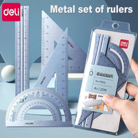 Deli Metal Ruler School Drawing Measuring Triangle Ruler for Kids Learning Angle Straight Ruler Set Office Accessories Supplies