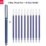 Deli Metal Sign Pen 0.5mm Gel Smooth Writing Pens Bullet Fine Tip Black Blue ink Refills Business Office School Gift