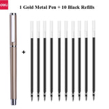 Deli Metal Sign Pen 0.5mm Gel Smooth Writing Pens Bullet Fine Tip Black Blue ink Refills Business Office School Gift