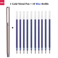 Deli Metal Sign Pen 0.5mm Gel Smooth Writing Pens Bullet Fine Tip Black Blue ink Refills Business Office School Gift