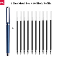 Deli Metal Sign Pen 0.5mm Gel Smooth Writing Pens Bullet Fine Tip Black Blue ink Refills Business Office School Gift