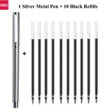 Deli Metal Sign Pen 0.5mm Gel Smooth Writing Pens Bullet Fine Tip Black Blue ink Refills Business Office School Gift