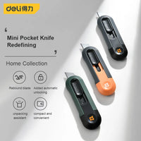 Deli Mini Pocket Knife нож Protable Utility Knife Box Cutter Auto-Retract Upgraded Front Self-Locking SK5 Blade Office Supplies