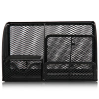 Deli Organizer Multifunctional Pencil Pen Holder Black Mesh Desk Metal Iron Storage Box Office Home Stationery Storage Case