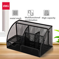 Deli Organizer Multifunctional Pencil Pen Holder Black Mesh Desk Metal Iron Storage Box Office Home Stationery Storage Case