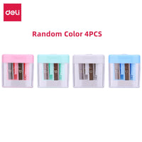 Deli Pencil Sharpener 4PCS/Lot Two Hole Touch Grip Sharpeners Cutter Kids School Supplies Stationery Student Prize