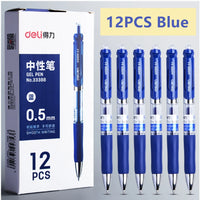 Deli Retractable Gel Pen 0.5mm Black Blue Red Gel Ink Refill Gelpen School Office Supplies Stationary Pens