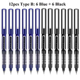 Deli RollerBall Pens,12 Pack Blue Black Fine Point Roller Ball Pen, 0.5mm Liquid Gel Ink Pen for Writing Journaling Taking Notes