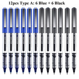 Deli RollerBall Pens,12 Pack Blue Black Fine Point Roller Ball Pen, 0.5mm Liquid Gel Ink Pen for Writing Journaling Taking Notes