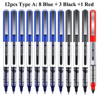 Deli RollerBall Pens,12 Pack Blue Black Fine Point Roller Ball Pen, 0.5mm Liquid Gel Ink Pen for Writing Journaling Taking Notes